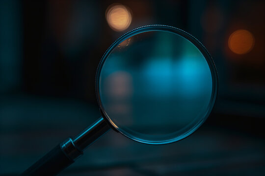 Closeup of a Magnifying Glass with Blue Bokeh