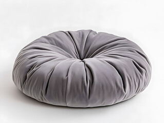 A large, round, gray cushion with a slightly indented center sits on a white background.  The soft, plush fabric is perfect for lounging.