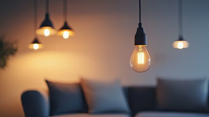 Minimalist close-up of stylish lighting fixtures in a living room, with a plain background emphasizing simplicity.