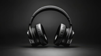  Black over-ear headphones placed against a dark background.