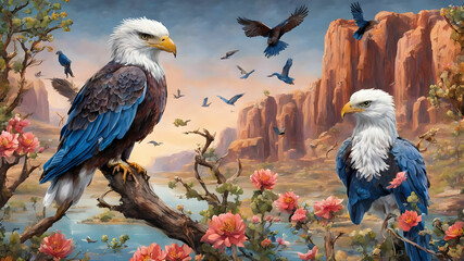 create an illustration depicting a vibrant scene in the American west