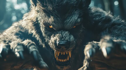 A werewolf costume with faux fur, clawed gloves, and a mask with sharp fangs and a snout for a fearsome appearance.