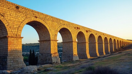Obraz premium Simple image of a medieval aqueduct, showcasing its ancient arches against a clean, clear sky.