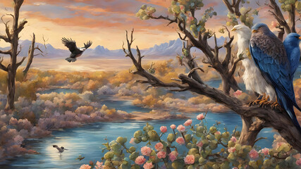 create an illustration depicting a vibrant scene in the American west