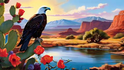 create an illustration depicting a vibrant scene in the American west