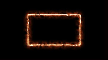 Seamless abstract burning of neon glowing ultraviolet lines. Looping rectangular animation frame on transparent background with alpha channel. The border design is a fire orange art