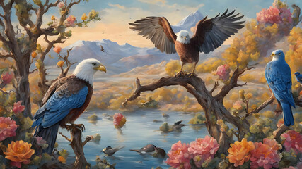 create an illustration depicting a vibrant scene in the American west