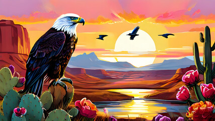 create an illustration depicting a vibrant scene in the American west