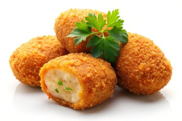 Crispy Fried Chicken Nuggets with Parsley Garnish - Delicious golden-brown fried chicken nuggets, crispy on the outside and tender on the inside, with a garnish of fresh parsley for a bright and flavo