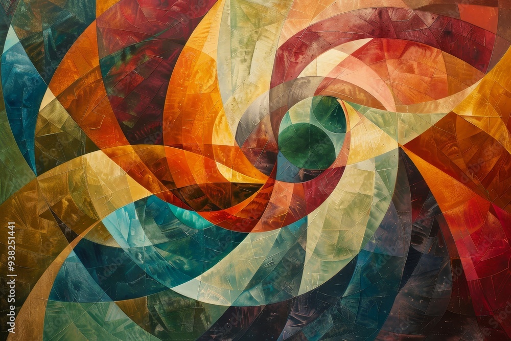 Poster painting of colorful swirl with black background, dynamic depiction of communion with swirling color