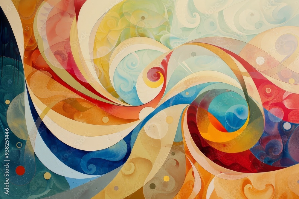 Poster painting of colorful swirl with black background, dynamic depiction of communion with swirling color