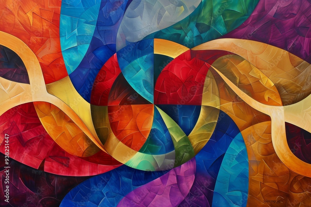 Poster painting of colorful swirl with black background, dynamic depiction of communion with swirling color