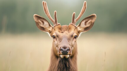 Fototapeta premium A deer with large antlers is standing in a field