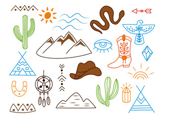 Collection of wild west desert icons.