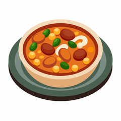 Rustic Cassoulet Plate - Hearty French Stew on White Background