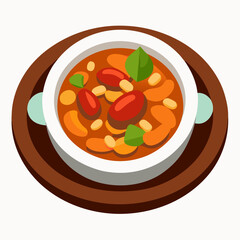 Rustic Cassoulet Plate - Hearty French Stew on White Background