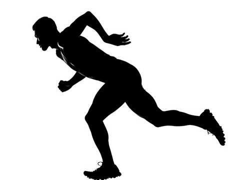 recommend clip art: Black silhouette of a runner in mid-stride on a white background.