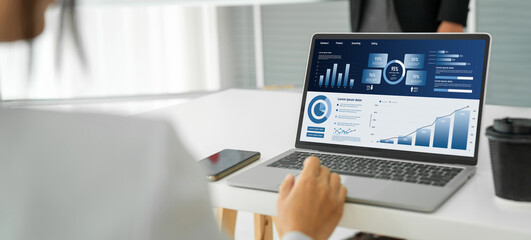 Business data dashboard provide business intelligence analytic for marketing strategy planning snugly with big data set to analyze customer demands and foreseeing business future