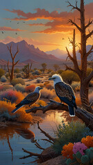 create an illustration depicting a vibrant scene in the American west