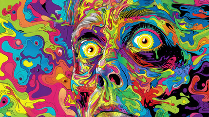 Hand drawn retro monster illustration for full print t-shirt design,