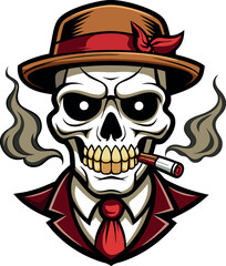 A black and white drawing of a skull with a black outline