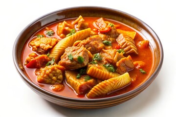 Callos a la Madrile&ntilde;a (Madrid-Style Tripe Stew) - A bowl of flavorful pork curry with bamboo shoots, showcasing a combination of savory, spicy, and sweet flavors. The dish is rich and aromatic, with a
