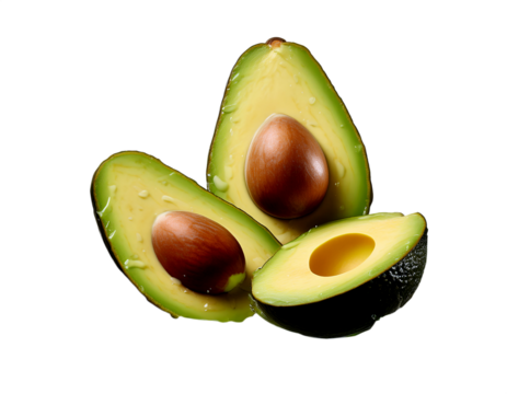 Cut out on PNG, these are fresh, luscious avocado halves with a dash of greens. 