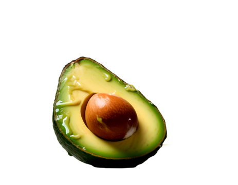 Cut out on PNG, these are fresh, luscious avocado halves with a dash of greens. 