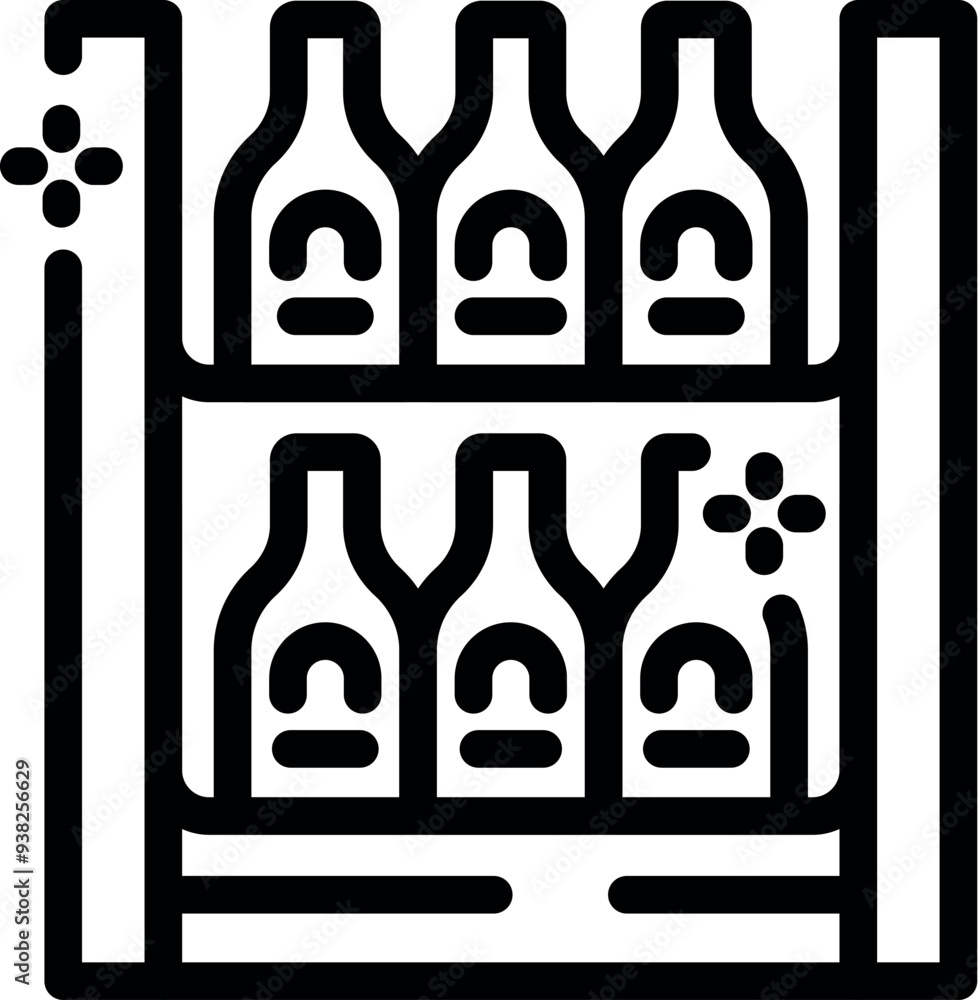 Poster wine bottles resting on a wooden wine rack with a simple, bold line for web and mobile