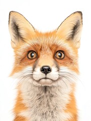 Obraz premium Image in realistic style, fox looking forward focus at some object.