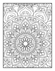 Vector coloring. Geometric floral pattern. Contour drawing on a white background. coloring page for children and adults. Mandala Coloring Pages. Seamless vector pattern. 