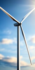 Fototapeta premium Wind turbine against blue sky with white clouds.