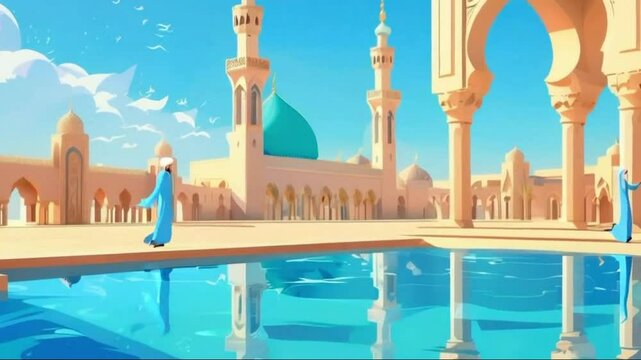 Fond Arabe islamique d'aqua de style Animation faite une boucle