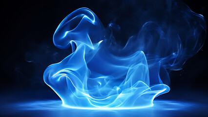 Fototapeta premium Magic blue smoke, mystical smoke effect, futuristic smoke. Neon blue color geometric circle abstract energy swirl visuals, isolated on black background