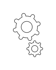 Two interlocking gears representing mechanical processes, collaboration, and teamwork in engineering and design fields. The simple design conveys synergy and productivity.
