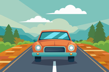 The car is on the road vector