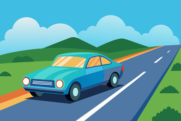 The car is on the road vector
