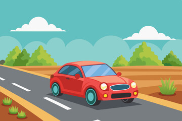 The car is on the road vector