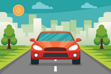 The car is on the road vector