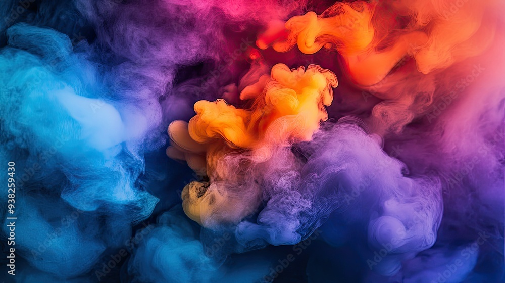 Poster a vivid explosion of color with swirling smoke and mist, creating an entrancing and energetic visual