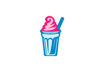 Vector illustration of cartoon classic ice cream in a cup with a spoon