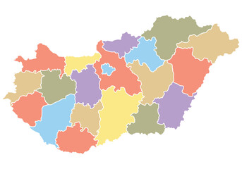 Map of Hungary by region in different colors.