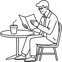 Fototapeta premium Man Reading Newspaper and Enjoying Coffee at Cafe