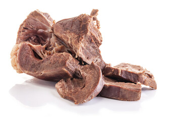 boiled beef heart dietary food by-product has a low calorie content. isolated on white background