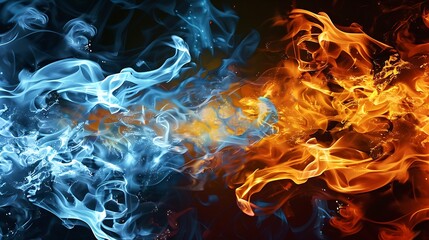 Abstract background with colorful fire and water flames intertwined, creating a dynamic and visually striking wallpaper design