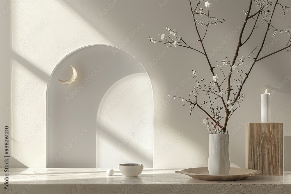 Aufkleber white room with table and vase, minimalist design focusing on the simplicity of communion elements