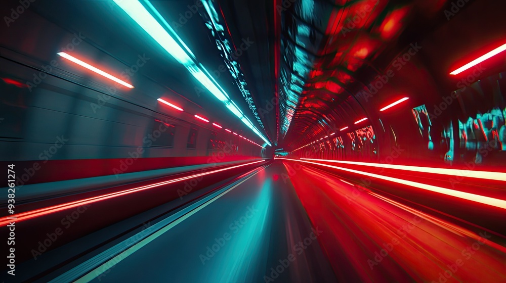 Poster bright light streaks cutting through a tunnel, generating a vibrant and dynamic visual effect full o