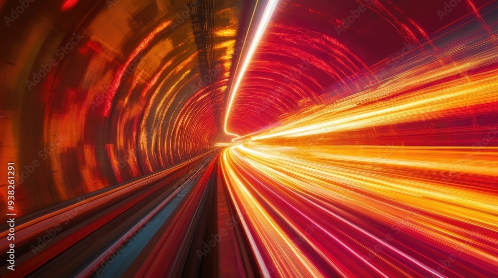 Poster bright light streaks cutting through a tunnel, generating a vibrant and dynamic visual effect full o
