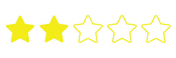 2out of 5 stars rating icons on white background isolated on white background. Negative customer review or product rating.