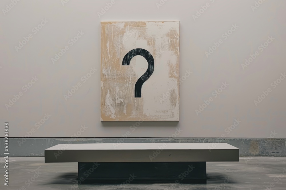 Poster painting with question mark on it, minimalist representation of the four questions